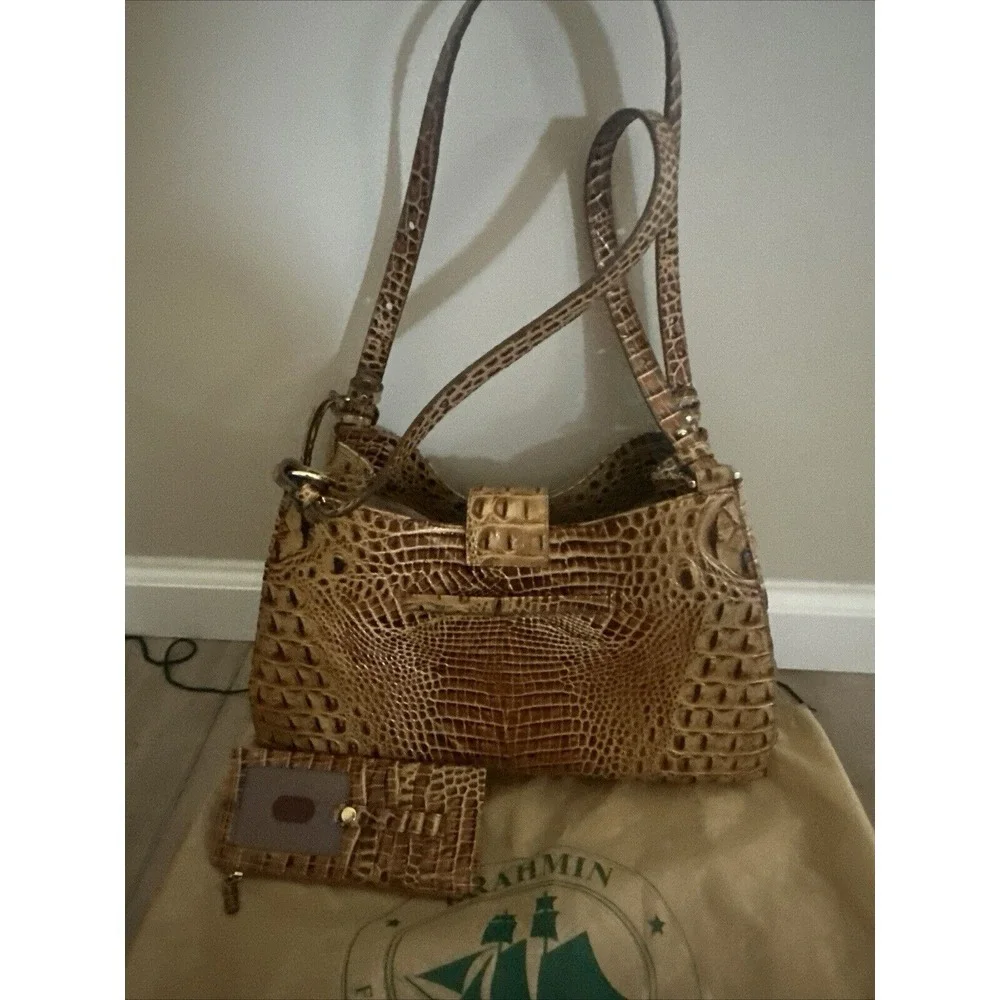 Brahmin Madelyn Toasted Almond Hobo‎ Shoulder Bag W/credit Card Wallet